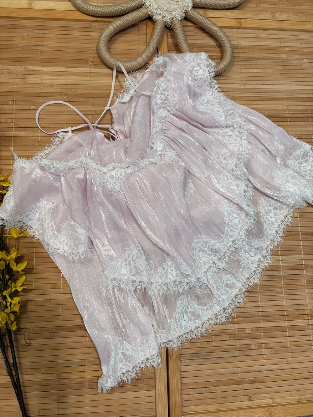 Lena Pink Sheer Lace Trim Cami Top Size L